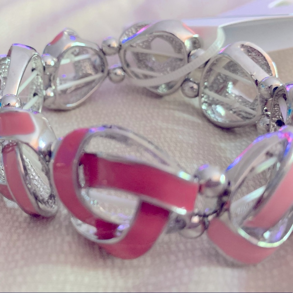Silver, Light and dark pink stretchy bracelet.